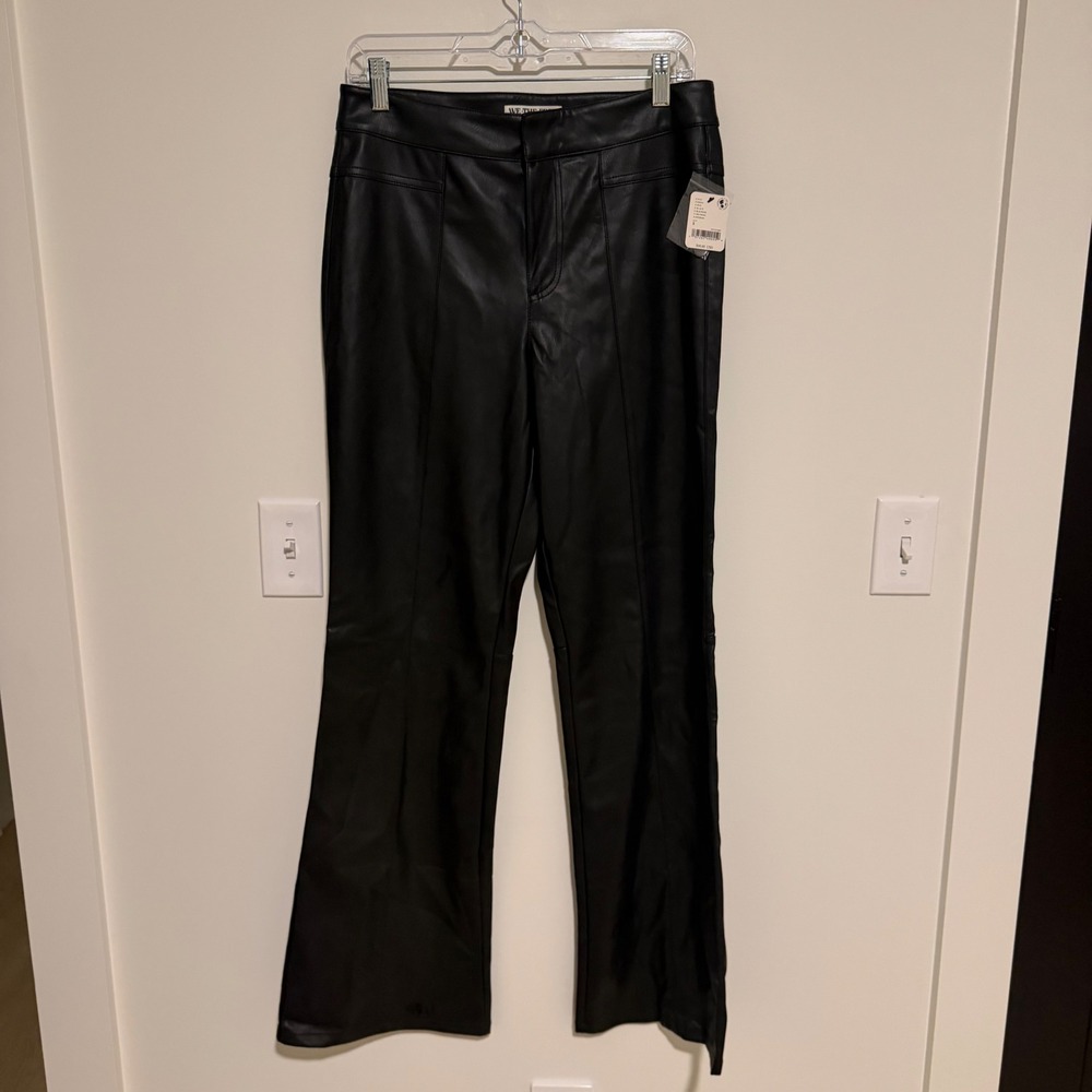 We‎ The Free Free People Black Vegan Faux Leather Flare Pants OB1749361 Sz 8 NWT